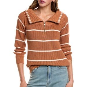NWT 525 America tan cream brown striped Cotton Sweater can be off-Shoulder